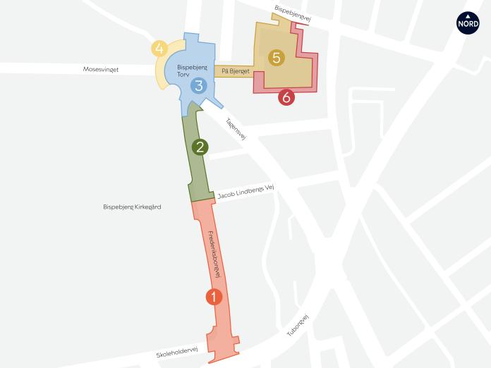 Kort over etaper. Visuel fremstilling af etapeplan, der er beskrevet på denne side. 